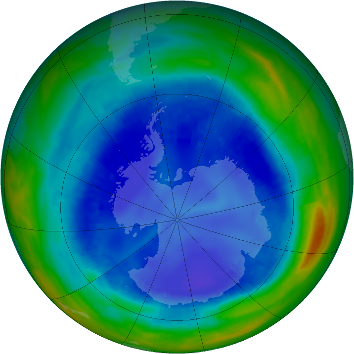Antarctic ozone map for 19 August 2000